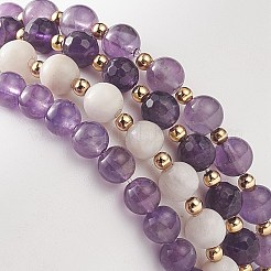 4pcs 4 Stil natürliche Amethyst & weißer verrückter Achat & Messingperlen Stretch-Armbänder Set&nbsp;BJEW-JB08998