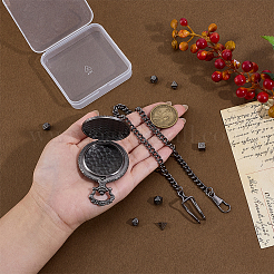 Montre de poche vintage en alliage plat et rond en forme d'œil de dragon avec chaîne gourmette en laiton&nbsp;AJEW-PH0007-67B