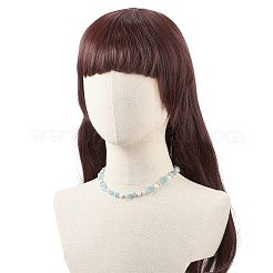 Scaglie di acquamarina naturale e collana con perline di perle&nbsp;NJEW-JN04008-04