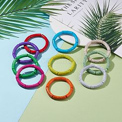 10 pièces 10 couleurs imitation pierres précieuses acrylique tube incurvé gros bracelets extensibles ensemble pour les femmes&nbsp;BJEW-JB08140