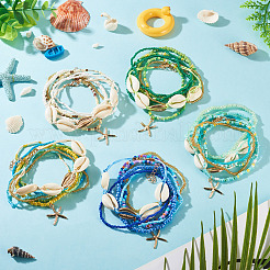 2 Beutel Sommer Strand Glasperlen & Muscheln & Seestern-Anhänger-Fußkettchen-Sets&nbsp;AJEW-TA0003-69D