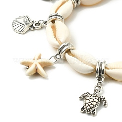 Bracciale con ciondoli in lega di delfini e tartarughe e stelle marine turchesi sintetiche&nbsp;BJEW-TA00380