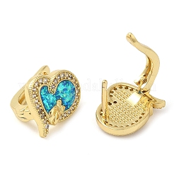 Pendientes de aro con circonita cúbica micro pavé de latón chapado en forma de corazón&nbsp;EJEW-P277-07C-G