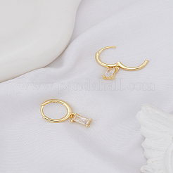 1 paire de boucles d'oreilles créoles en laiton avec micro pavé de zircones cubiques&nbsp;EJEW-LP0004-74B
