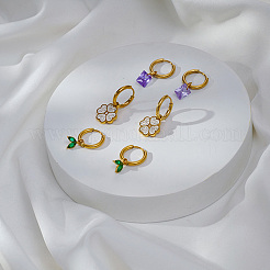 Eleganti orecchini a cerchio rettangolari in acciaio inossidabile con zirconi cubici viola&nbsp;LR9784