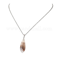 Anhänger in Tropfenform aus natürlichem Amethyst-Spitzenachat und Halskette aus Edelstahl 304&nbsp;NJEW-JN06322-02