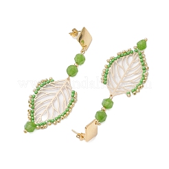 Boucles d'oreilles à tige en feuille de jade blanc naturel&nbsp;EJEW-MZ00252