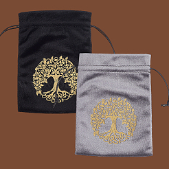 2 Stück 2 Stile Rechteck Goldprägung Lebensbaum Samt Tarot Aufbewahrung Kordelzug Taschen für Wahrsagerei&nbsp;ABAG-CN0001-53