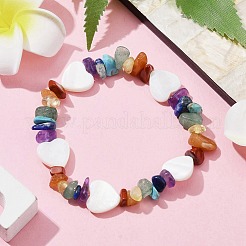 Stretcharmband aus natürlichen und synthetischen gemischten Edelsteinsplittern und Muschelperlen&nbsp;BJEW-JB09897-01