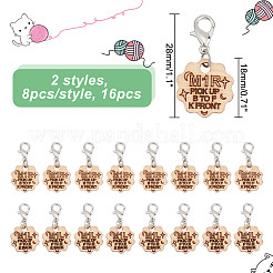 16 pièces 2 style fleur avec mot bois m1r/m1l pendentif marqueurs de point de verrouillage&nbsp;HJEW-AB00646