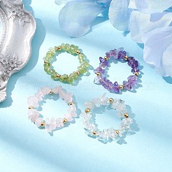 Stretch-Ring mit Perlen aus natürlichen gemischten Edelsteinsplittern&nbsp;RJEW-JR00646