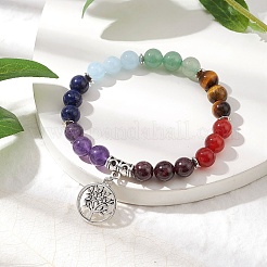 Chakra pierres précieuses perles bracelets extensibles&nbsp;BJEW-JB10204-02