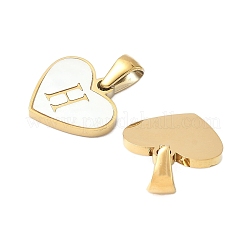 Pendentifs en forme de cœur en coquillage blanc naturel pavé en acier inoxydable 304 avec tranche initiale&nbsp;STAS-R168-25G-H