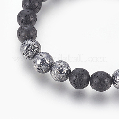 Bracelet extensible perlé en pierre de lave naturelle&nbsp;BJEW-P233-A