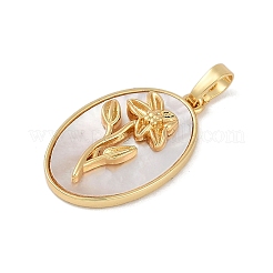 Pendenti ovali in conchiglia con pavé in ottone placcato a cremagliera&nbsp;KK-U032-92G-10