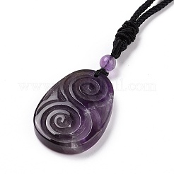 Verstellbare Halskette aus natürlichem Amethyst in Tropfenform mit Spiralanhänger und Nylonschnur für Damen&nbsp;NJEW-L171-04B