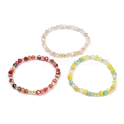 3 pz 3 colori sfaccettati rotondi perline di vetro placcato braccialetti elastici per le donne&nbsp;BJEW-JB11625