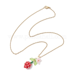 Collane con catena in acciaio inossidabile 304 con ciondolo a forma di fiore con perline di vetro e perle finte&nbsp;NJEW-MZ00115