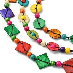 Gefärbte natürliche Kokosnuss-Rhombus-Perlen-Halsketten mit 3 Lage&nbsp;LS-NJEW-A007-02C