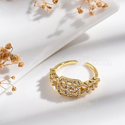 Anelli da dito aperti con polsino in ottone placcato a cremagliera e micro pavé di zirconi cubici trasparenti per le donne&nbsp;RJEW-M028-94G