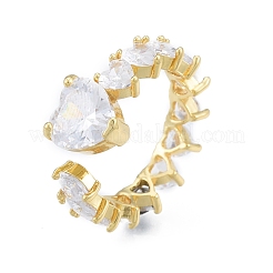 Anneaux de manchette ouverts en forme de cœur en zircone cubique transparente&nbsp;RJEW-G261-06G