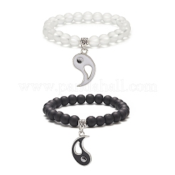 2pcs 2 bracelets extensibles en perles rondes en verre de couleur&nbsp;BJEW-JB09092-01