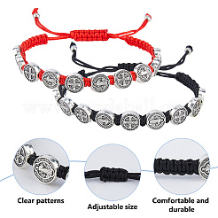 Bracelet à perles rond plat en alliage bicolore (12 pièce) avec breloque Saint Benoît&nbsp;BJEW-DC0001-33