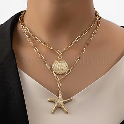 Collana estiva bohémien con ciondolo a forma di stella marina a forma di conchiglia in lega a doppio strato per donna&nbsp;FS-WGC6D9A-01