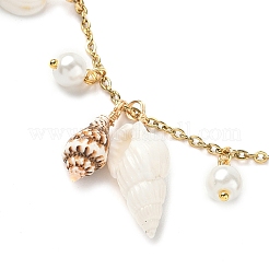 Natürliche Spiralmuschel- und Glasperlen-Charm-Fußkettchen&nbsp;AJEW-AN00567