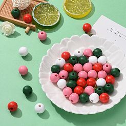 160pcs 4 couleurs pays de ferme et perles de bois naturel peintes de style rustique&nbsp;WOOD-LS0001-01M