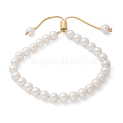 Schiebearmband aus Muschelperlen mit Schlangenkette aus Messing&nbsp;BJEW-B066-01B-01