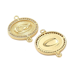 Breloques en laiton avec micro pavé de zircones cubiques ovales transparentes et connecteurs de la Vierge Marie&nbsp;KK-L243-21G