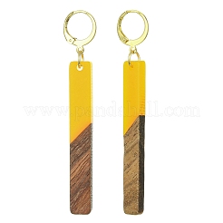 Boucles d'oreilles dormeuses rectangulaires en résine bicolore et bois de noyer&nbsp;EJEW-JE05503