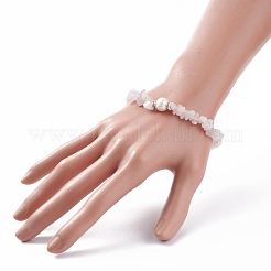 Bracciale elasticizzato con perline di quarzo rosa naturale e perla&nbsp;BJEW-JB07918