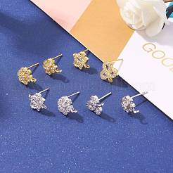 8 paio di orecchini a bottone in ottone con micro pavé di zirconi chiari&nbsp;KK-ZZ0001-08-RS