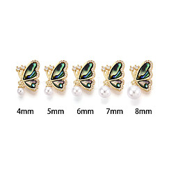 Messing Micro Pave Zirkonia und Abalone Muschel Cup Perle Stift Ösen Pin Anhänger&nbsp;KK-T079-33G