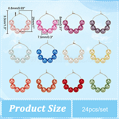 Charms in vetro di vino con perline rotonde in acrilico 24 pz 12 colori&nbsp;AJEW-AB00058