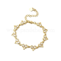 Herz-Messing-Mikropflaster-Zirkonia-Gliederkettenarmbänder&nbsp;BJEW-L715-01G-01