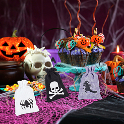 24 Stück 6 Farben Halloween Sackleinen Verpackungsbeutel Kordelzugbeutel&nbsp;ABAG-BC0001-49
