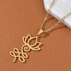 Colliers avec pendentif en forme de fleur de lotus Yoga Om en acier inoxydable 304&nbsp;NJEW-Z073-02G-02