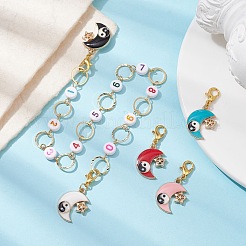 4 Stück Yin-Yang-Mondlegierungs-Emaille-Charm-Zahlen-Acrylperlen-Strickreihenzählerketten und verriegelbare Maschenmarkierer-Kits&nbsp;HJEW-JM01632