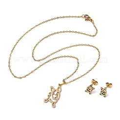 Hohle französische Bulldogge 201 Edelstahl Anhänger Halsketten & Ohrstecker Sets für Frauen&nbsp;SJEW-Q025-06G