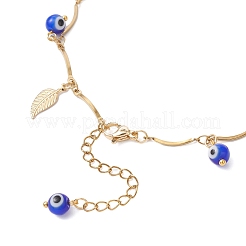 Chaîne de cheville à maillons incurvés en acier inoxydable 304 avec pompon en forme de feuille et lampwork fait à la main pour femmes&nbsp;AJEW-AN00742-02