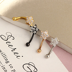 Orecchini a cerchio curvo con fiore in zirconia cubica trasparente micro pavé in acciaio inossidabile 304&nbsp;WG168AC-04