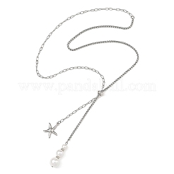 Collana a laccio estiva da spiaggia con ciondolo a stella marina in acciaio inossidabile 304 e perla di conchiglia&nbsp;NJEW-JN06604-02