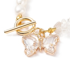 Bracciale con ciondolo a farfalla in vetro con zirconi chiari&nbsp;BJEW-JB08640-04