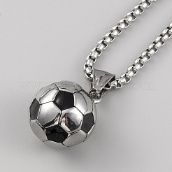 Collier pendentif football en acier inoxydable 304 avec chaînes à mailles vénitiennes pour femme&nbsp;X1-NJEW-SZC0003-01P