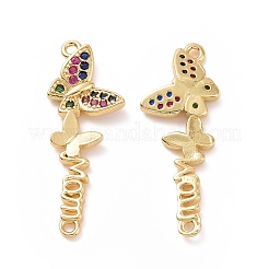Breloques de connecteur de zircone cubique colorées en laiton micro pavées pour la fête des mères&nbsp;ZIRC-I062-08G