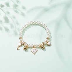 Bracciale elasticizzato con perline in plastica abs con ciondoli in lega smaltata per bambini&nbsp;BJEW-JB08524-03
