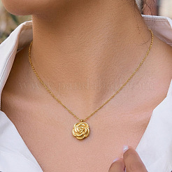 Collares con colgante de flor de rosa vintage 3D de acero inoxidable 304 para mujer&nbsp;AM0132
